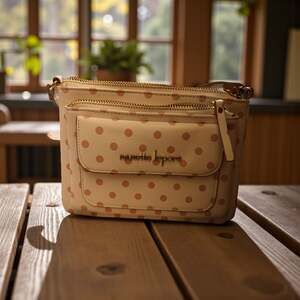 Nanette Lepore Pink Polka Dot Triple Zip Crossbody Pouch Bag